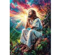 Jesus Praying in Magical Forest 300 Piece Jigsaw Puzzle for Adults Magical Animal Fairy Tale Jigsaw Home Studio Decor Stress Relief Challenge Perfect Holiday Present Relaxation Tool 300 PCS