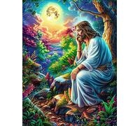 Jesus Praying in Moonlight Forest 500 Piece Jigsaw Puzzle for Adults Teens Classroom Decor Educational Fun Vibrant Colours Great Gift for Teachers 500 PCS