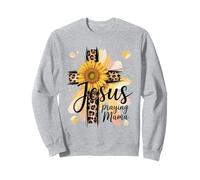 Jesus Praying Mama For Mom Mother Wife Sunflower Leopard Art Sweatshirt