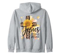 Jesus Praying Mama For Mom Mother Wife Sunflower Leopard Art Zip Hoodie
