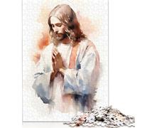 Jesus Praying Watercolor 1000 Piece Jigsaw Puzzle for Adults -Paper Puzzles- Relax Puzzles Games-Brain Teaser Puzzle 1000pcs (38x26cm)