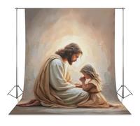 Jesus Praying with Girl Poster, Christian Painting, Jesus with Children Art, Picture of Jesus, Christian Wall Art, Jesus Art, Jesus And Girl Prints Photography Cloth56x118inch(142x300cm)
