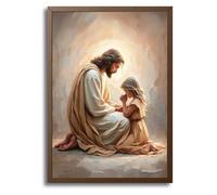 Jesus Praying with Girl Wall Art Christian Canvas Paintings Jesus with Children Wall Decor Religious Bible Story Posters Prints for Living Bedroom Room Church Home Pictures Decoration Unframe