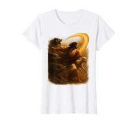 Jesus Protects The Lamb from Wolves Religious Christian T-Shirt, Women, White, X-Large