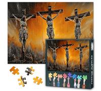 Jesus Puzzles for Adults 1000 Pieces, Three Crosses on Calvary Jigsaw Puzzles, Crucifixion of Jesus Christ Adult Puzzle for Adults, Educational Fun Games or Toys for Elders Friends 20X27 INCH