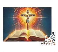 Jesus - Religion 1000 Piece Puzzles Beautiful View Cross Bible Light Decoration Puzzle Educational Game Gifts Puzzles for Adults Jigsaw Puzzles for Adults 70x50cm/1000pcs