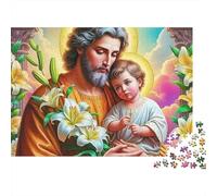 Jesus - Religion 1000 Piece Puzzles Beautiful View Jesus & Kids Floral Home Decoration Decompression Jigsaw for Men And Women Challenging Puzzles Jigsaw Puzzles for Adults 70x50cm/1000pcs