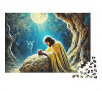 Jesus - Religion 1000 Piece Puzzles Beautiful View Jesus Pray Moon Wall Decoration Educational Game Gifts Puzzles for Adults Jigsaw Puzzles for Adults 52x38cm/1000pcs