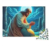 Jesus - Religion 1000 Piece Puzzles Colorful Jesus Pray Night Moon Decoration Puzzle Educational Game for Men And Women Challenging Jigsaw Jigsaw Puzzles for Adults 52x38cm/1000pcs