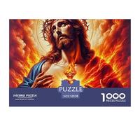 Jesus - Religion 1000 Pieces Puzzle for Adults Kids - Jesus Crown Thorns Fire Wing Heart Fun And Challenging Family Game Educational Game Challenge52x38cm/1000pcs
