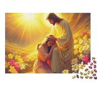 Jesus - Religion 1000 Pieces Puzzles Beautiful View Jesus Pray Sunbeam Decoration Puzzle Decompression Jigsaw for Men And Women Challenging Puzzles Jigsaw Puzzles for Adults 70x50cm/1000pcs