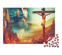 Jesus - Religion 1000 Pieces Puzzles Colorful Jesus Cross Landscape Wall Decoration Educational Game Gifts Puzzles for Adults Jigsaw Puzzles for Adults 38x26cm/1000pcs