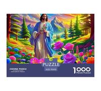Jesus - Religion 1000Pc Puzzle for Adults & Kids: Jesus in Colorful Floral Landscape Fun Present & Activity for Home Age 12 Years Up 70x50cm/1000pcs