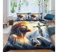 Jesus - Religion 3D Duvet Cover Set Breathable Brushed Microfiber Crown Art 3 Piece Bedding with Pillowcases Room Decor Double（200x200cm）