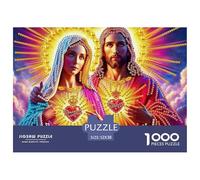 Jesus - Religion Adult Jigsaws for Decompression: Two Figures with Glowing Hearts Educational Game Challenge Wall Decoration 52x38cm/1000pcs