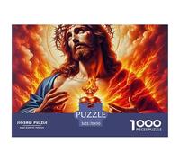 Jesus - Religion Jigsaw Puzzle 1000 Piece -Jesus Crown Thorns Fire Wing Heart Puzzles for Adults Gifts Recycled Paper Educational Game Decompression70x50cm/1000pcs