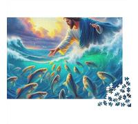 Jesus - Religion Jigsaw Puzzle Divine Catch 1000 Piece Thick Sturdy Cardboard Dust-Free Holiday Birthday Gift for Adults Family Beginners 38x26cm/1000pcs
