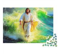 Jesus - Religion Jigsaw Puzzle Divine Water Walk 1000pc Matte Finish Sturdy Cardboard Rainy Day Group Activity for Family Teenagers Advanced Adults 52x38cm/1000pcs