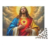 Jesus - Religion Jigsaw Puzzle Sacred Heart Reveal 1000pc Sturdy Cardboard Stress Relief Group Activity Indoor Entertainment for Family Adults Couples Enthusiasts 38x26cm/1000pcs