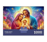 Jesus Religion Jigsaws 1000 Piece Puzzle Holy Family in Flowers Colourful Challenging Brainteasing Fit Together Perfectly for Adults Kids 38x26cm/1000pcs