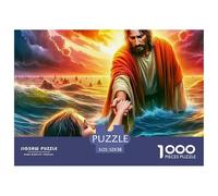 Jesus - Religion Recycled Paper 1000 Pc Puzzle for Adults Kids -Jesus Save Hand Sea Storm Fun Present & Activity for Home Great Gift Idea52x38cm/1000pcs