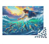 Jesus - Religion Recycled Paper for Adults: Jesus Walking on Water with Fish Educational Game Decompression 1000 Pieces 38x26cm/1000pcs