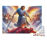 Jesus - Religion Sustainable Jigsaw Puzzle 1000 Piece Winged Jesus Defeating A Demon for Adults Educational Decompression Game 38x26cm/1000pcs