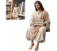 Jesus Resin Desk Companion Figurine, Car Dashboard Home Office Table Decor Jesus Christ Statue With "I Am With You Always" Sign, Handmade Sitting Religious Decorative, Unique Spiritual Gift(1PCS)
