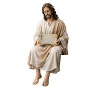 Jesus Resin Desk Companion Figurine, Handmade Sitting Jesus Statue, Bible Verse Tabletop Ornament for Home, Office, Prayer Corner & Car Dashboard (1Pc White)
