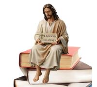 Jesus Resin Desk Companion Figurine, ''I Am With You Always'' Sign Christ Centrepiece Decorations Religious Gift, Handmade Sitting Jesus Statue For Home Office Table Shelf Car Dashboard Decor