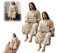 Jesus Resin Desk Companion Figurine, “I Am with You Always” Sign Statues Decor, Handmade Sitting Design Jesus Christ Statue, Serene Religious Statue for Shelves, Desk Spiritual Comfort