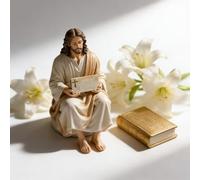 Jesus Resin Desk Companion Figurine, ''I will always be with you'' Sign Jesus Statue Decor, Handmade Sitting Design Jesus Christ Statue, A Unique Jesus Gifts for Religious Enthusiasts (1PC)