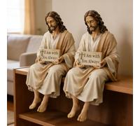 Jesus Resin Desk Companion Figurine, Jesus Statue, Handmade Sitting Design Jesus Christ Statue, With I Am With You Always Sign, Car Dashboard Home Office Table Decor (2 PCS)