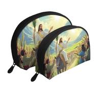 Jesus Rides On A Donkey Printed Makeup Bags 2-Piece Portable Shell Travel Toiletry Bag