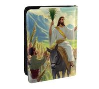 Jesus Rides On A Donkey Printed Passport Holder,Travel Pu Leather Passport Cover Case Organiser for Men Women,6.5 Inch
