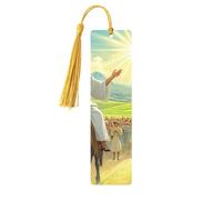 Jesus Rides On A Donkey Unique Double-Sided Artwork Printed Wooden Bookmarks, Artistic Book Accessories Birthday Presents for Men Women Presents for Book Lovers