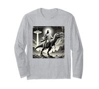 Jesus Riding Dinosaur, UFO, Funny, Cool Graphic, Crazy Long Sleeve T-Shirt