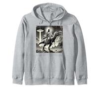 Jesus Riding Dinosaur, Ufo, Funny, Cool Graphic, Crazy Zip Hoodie