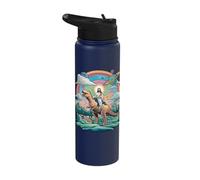 Jesus Riding in Space T-Rex Dinosaur Meme Sci-Fi Believers Stainless Steel Insulated Water Bottle