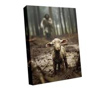 Jesus Running After Lost Lamb | Jesus Chasing Lost Lamb Canvas | Jesus and Lamb Canvas | Jesus Christian Wall Art | Christian Lamb of God Home Decor for Church Living Room Bedroom