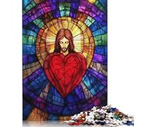Jesus Sacred Heart Stained Glass Puzzles for Adults & Teenagers Wooden Puzzles for Teenagers Gifts Educational Game Challenge Toy 500pcs (52x38cm)