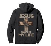 Jesus Saved My Life Christian Cross God Faith Bible On Back Pullover Hoodie