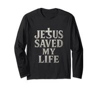 Jesus Saved My Life Distressed Cross Faith Christian Apparel Long Sleeve T-Shirt