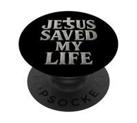 Jesus Saved My Life Distressed Cross Faith Christian Apparel PopSockets Adhesive PopGrip