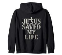 Jesus Saved My Life Distressed Cross Faith Christian Apparel Zip Hoodie