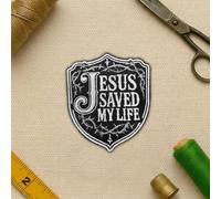 Jesus Saved My Life Patch, Sew On Iron On Embroidered Christian Faith Shield Patch for Clothes Backpacks Hats Jeans Bag, Gift for Christians, Church Members & Teens, Easter or Christmas Gift
