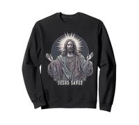 Jesus Saves Arms Wide Open | Retro Christian Sweatshirt