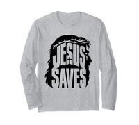 Jesus Saves Bold Christian Faith Cross Design Long Sleeve T-Shirt