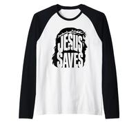 Jesus Saves Bold Christian Faith Cross Design Raglan Baseball Tee
