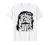 Jesus Saves Bold Christian Faith Cross Design Value Graphic T-Shirt, Men, White, L